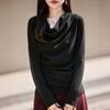 Double-Sided Velvet Scoop Neck Pleat Base Layer Women's Sweater - Autumn/Winter 2025 New Style Knitwear