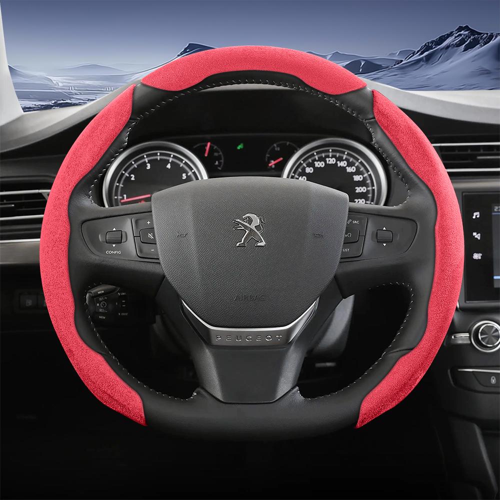 Vcxja9 Geschikt voor Peugeot Sports Suede Stuurwielhoes met Gespleten Drukknop Anti-Slip Ontwerp voor Modellen zoals 208 E-208, 2008 E-2008, 3008