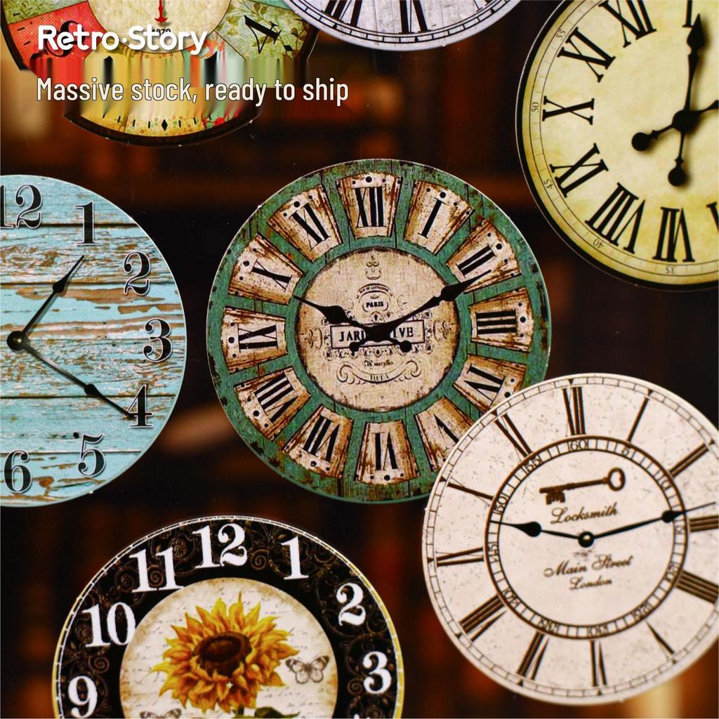 Retro Wall Clock & Journal Sticker Pack: 10 Sheets of Creative Vintage Time Scale Designs