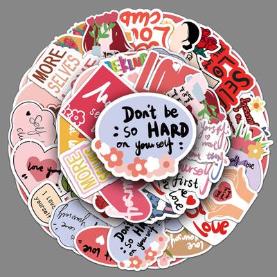 50 Pictures of Caring for Yourself Graffiti Personalized Text Hand-painted Decorative Mobile Phone Case Water Cup Suitcase Stickers Waterproof