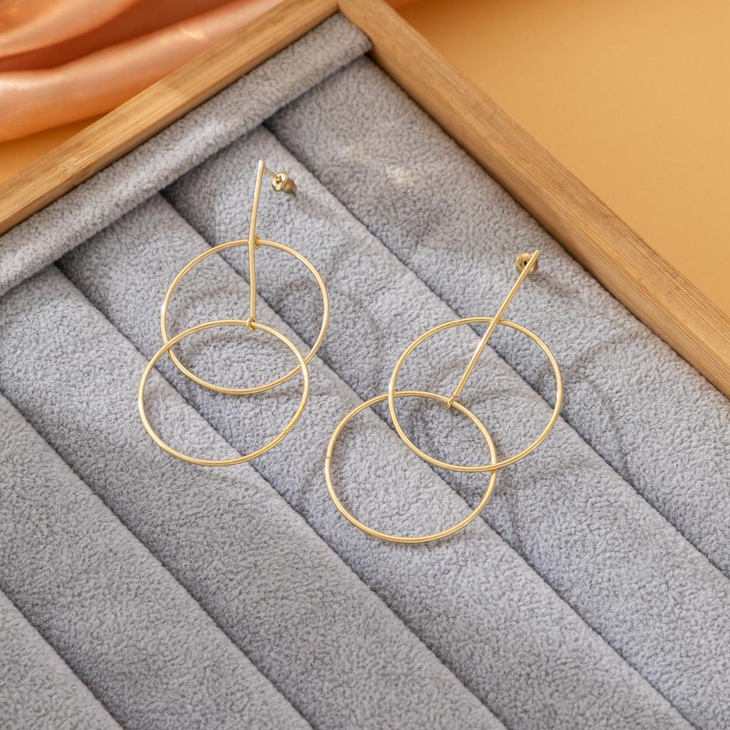 Stylish Geometric Circle Pendant Earrings For Women Trendy Brass Double Hoops