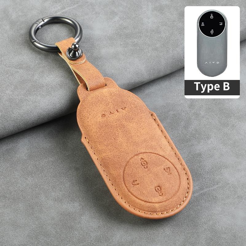 Leather Car Key Case Cover for Huawei AITO M5 M7 M9 3 /4 Buttons Car Remote Key Fob Shell Keychain