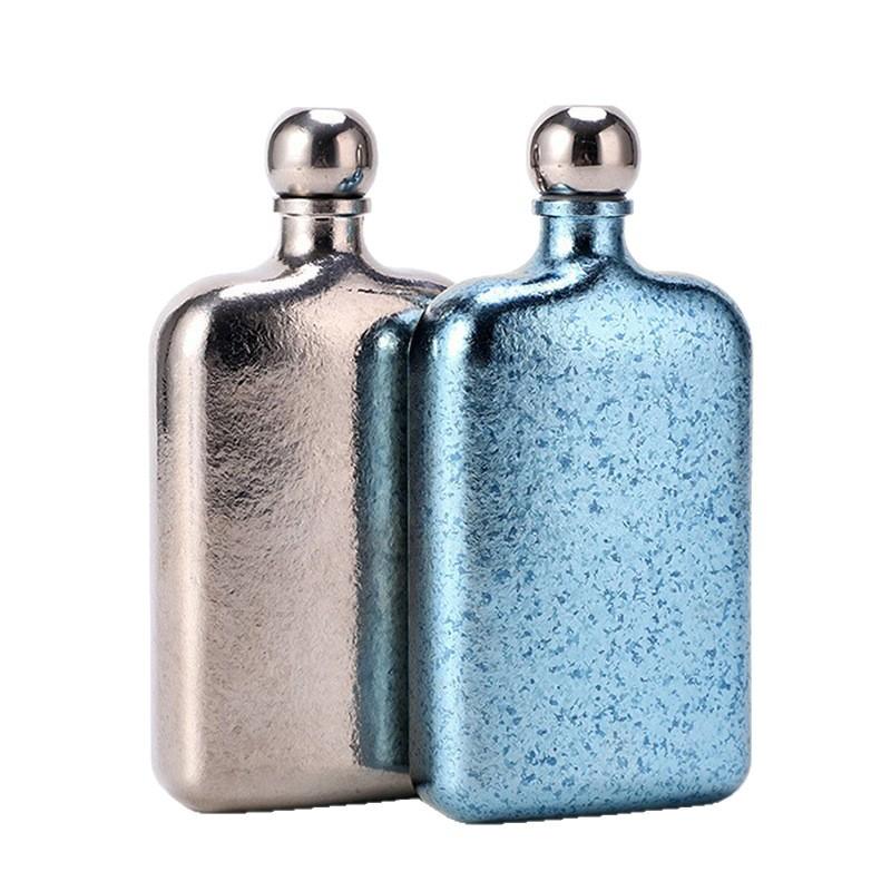 Thickened High-End Pure Titanium Square Travel Decanter, Portable Pocket Whiskey/Wine Decanter, Pure Titanium Gift Wine Bottle