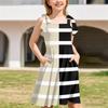 Children's Jumpsuit Without Cuffs Pocket Square Neck Casual Striped Print Dress