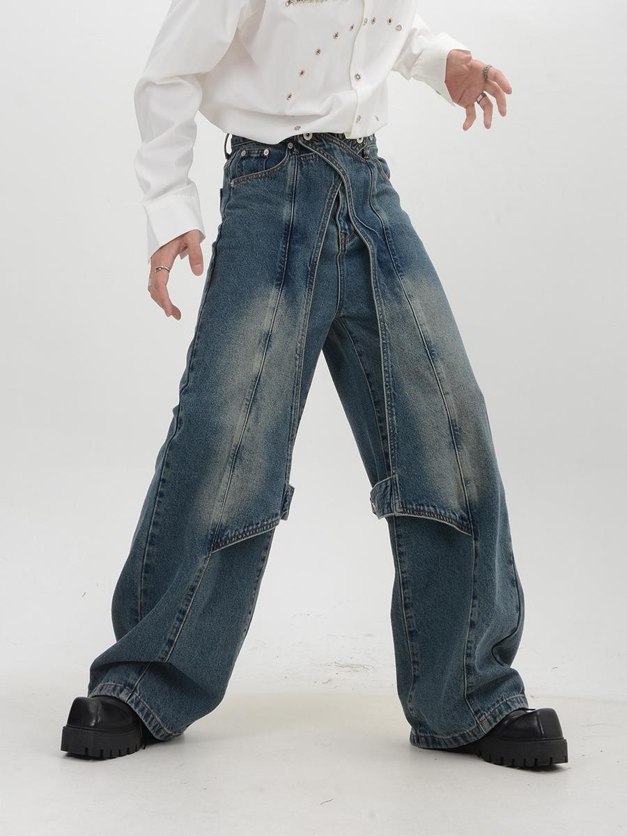 JYL Men s Jeans Niche Deconstructed Multi-Way Bootcut Wide Leg Denim XL бездна