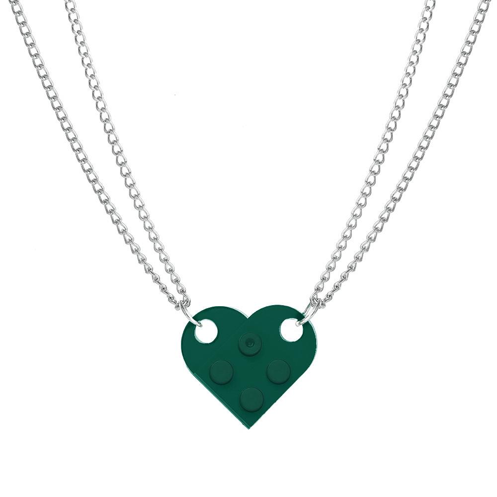 Heart-shaped Building Block Necklace: Double-layer Beaded Chain Love Pendant Choker for Women