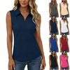 Women's Fashionable Casual Plain-Coloured V-neck Half-Zip Sleeveless T-Shirt