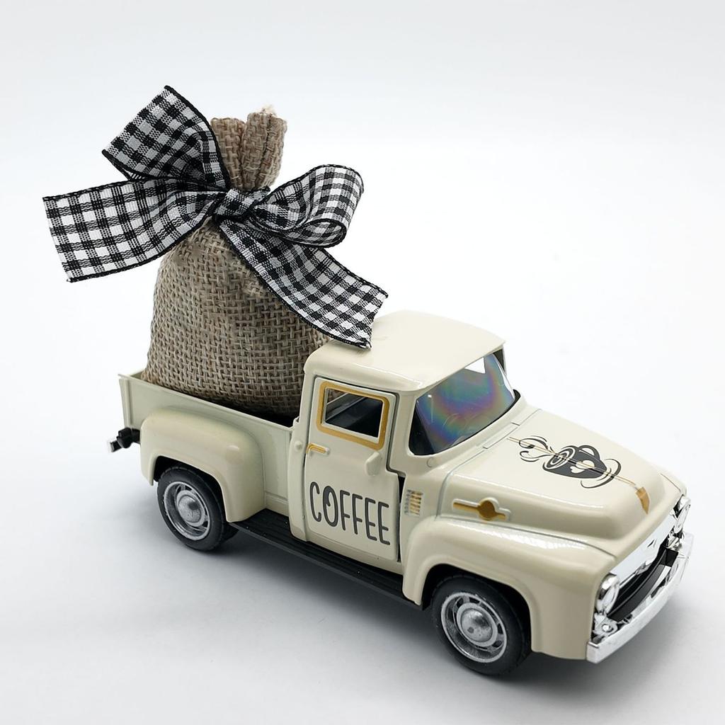 Bauernhaus Kaffee Bar Dekorationen Mini Metall LKW Modell mit abnehmbarem Jutesack Dekorationen für Küche und Etagenständer Präsentation