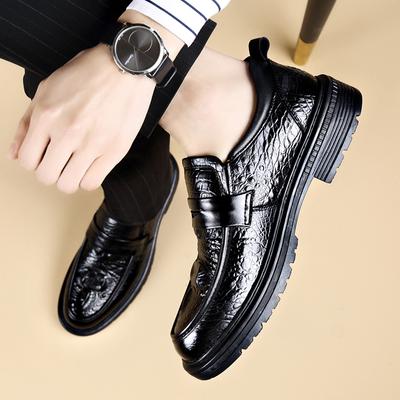Módní pánské boty Slip-On z pravé kůže s texturou aligátora, Business Casual, Vysoce kvalitní pánské mokasíny s tlustou podrážkou, Boty s měkkou podrážkou