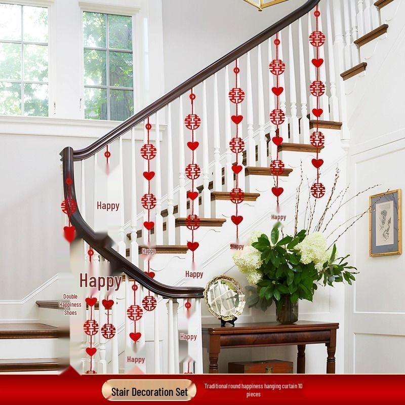 Bridal Stair Railing Décor Set: Tinsel Ornaments for Wedding Handrails