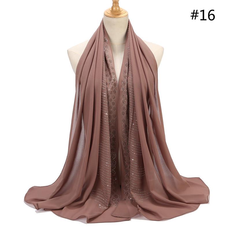 Women Rhinestone Chiffon Solid Color Muslim Head Scarf Shawls And Wraps Pashmina Bandana Female Foulard Hijab Stores