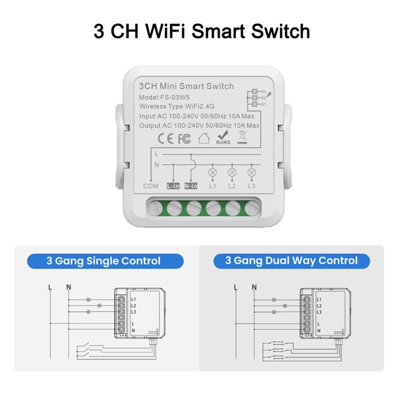 AS60-Tuya Smart Wifi Switch For Alexa Google Voice Controlled Home Automation Works 2 Way Control DIY Breaker Support Alice