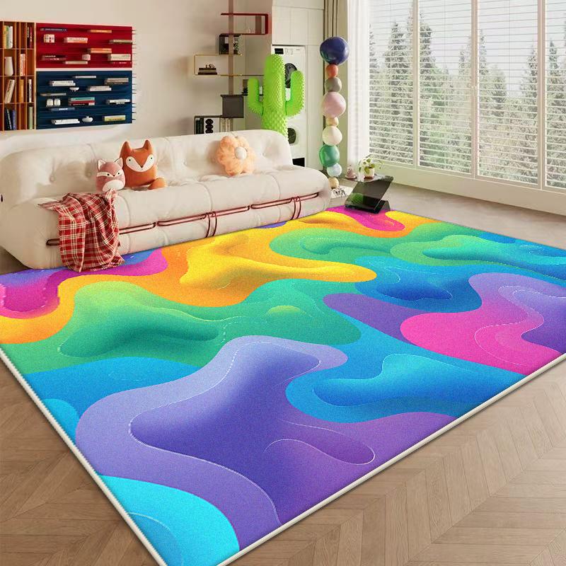 Modern Colored Non-slip Carpet Abstract Decoration Large Area Living Room Rugs Washable Bedroom Bedside Fluffy Plush Mat Lounge