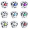 Copper Twelve Month Birthstone Heart Eternity Charms Beads Pendant Fit Original Bracelet For Women Fine Jewelry