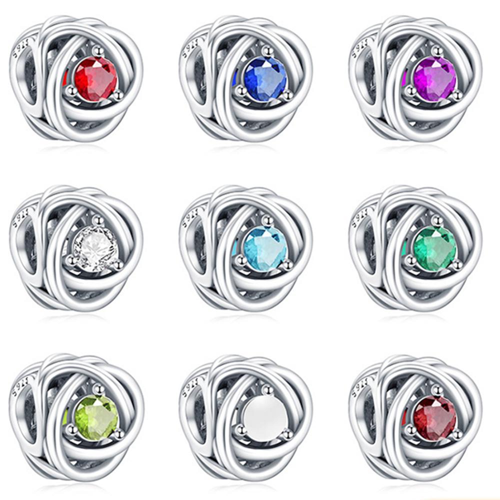 Copper Twelve Month Birthstone Heart Eternity Charms Beads Pendant Fit Original Bracelet For Women Fine Jewelry