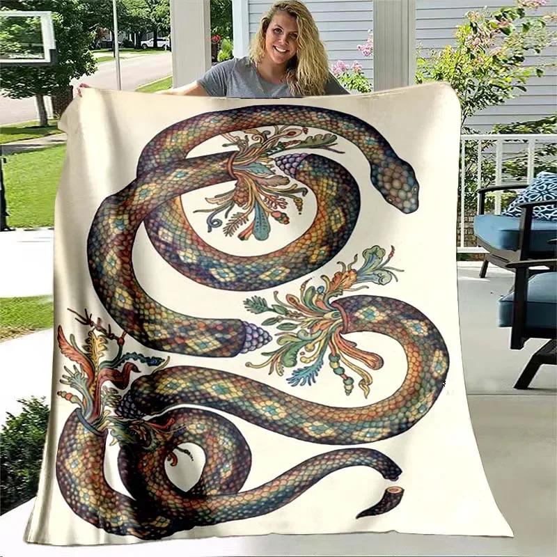 White Snake Flower Wild Animal Blanket Lightweight Comfortable Soft Warm Blanket for Bed Sofa Blanket Couch King Queen Full Size
