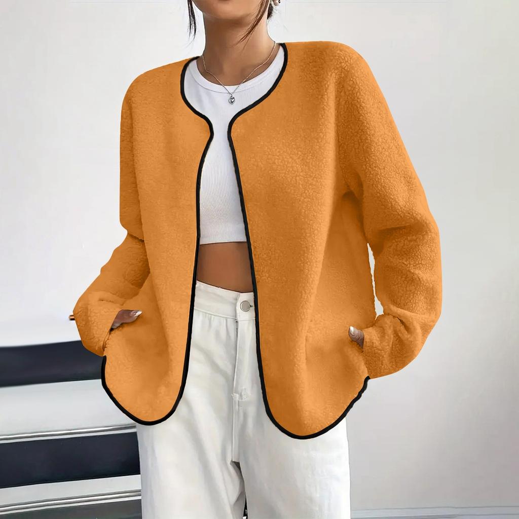 Women's Fashion Casual Plus Size Long Sleeve Solid Color Fleece Jacket