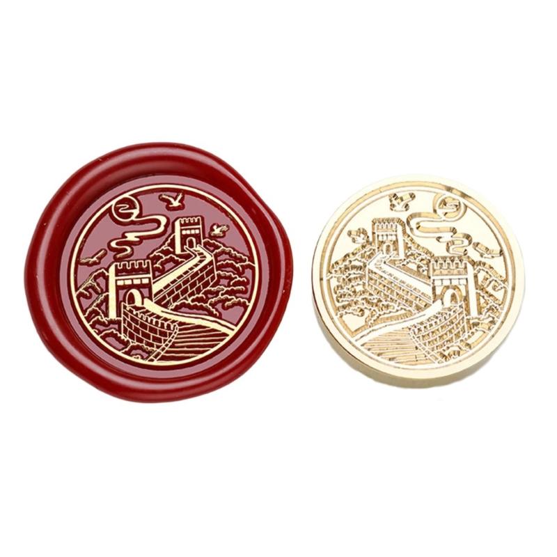 

Antique Embossed Seal Stamp Head with Chinese Building Scenery Pattern for Seal Envelope Card Scrapbook Decoration