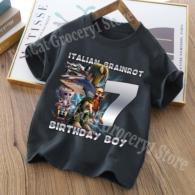 Tralalero Tralala Digit 1-9 T-shirt Boys Tungtung Sahur Brainrot Tees Child Summer Short Sleeve Birthday Tops Kids Clothes Gift