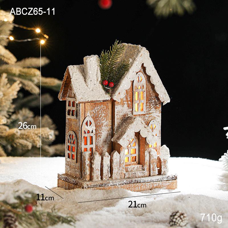 European Retro Solid Wood Luminous Christmas Snow Cabin Ornament