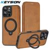 KEYSION PU Leather Flip Wallet Case for iPhone 11 12 13 14 Pro Max 14 Plus Cards Slots Magnetic 360 Ring Stand Phone Back Cover