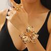 2-teiliges kreatives Metall-Durchbruch-Blatt-Armreif- & Ring-Set für Damen