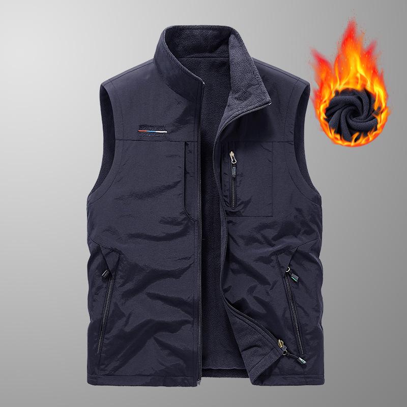 Pánská podzimní/zimní oboustranná vesta: Venkovní stojací obojek pro rybaření, fotografování a další (Model 1906)