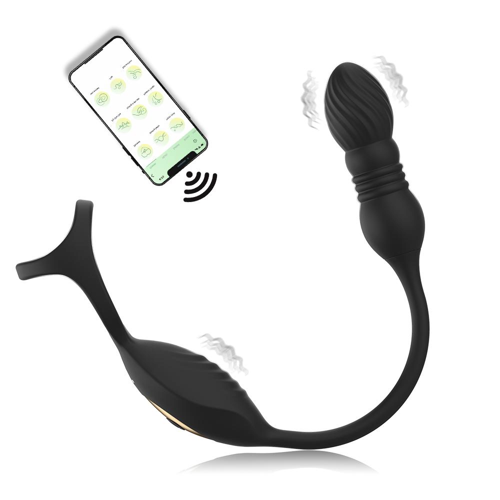 Anal Sex Toy with Cock Ring Thrusting Prostate Massager Taint Testicle Stimulator Remote Control Butt Plug Penis Ring Vibrator