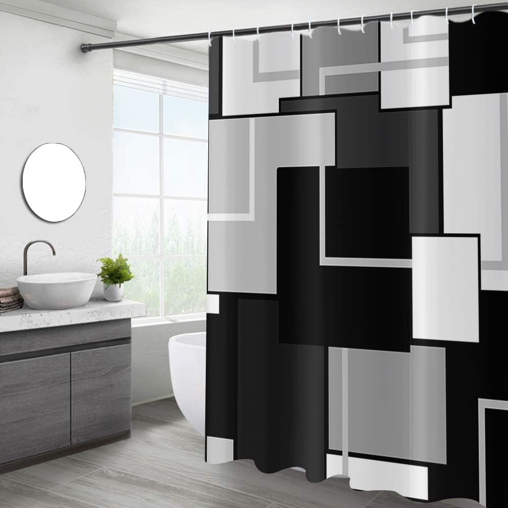 

Black White Shower Curtain Abstract Image Print Bathtub Decorative Waterproof Shower Curtain With 12 Hooks W60H190(CM)-1 Pcs