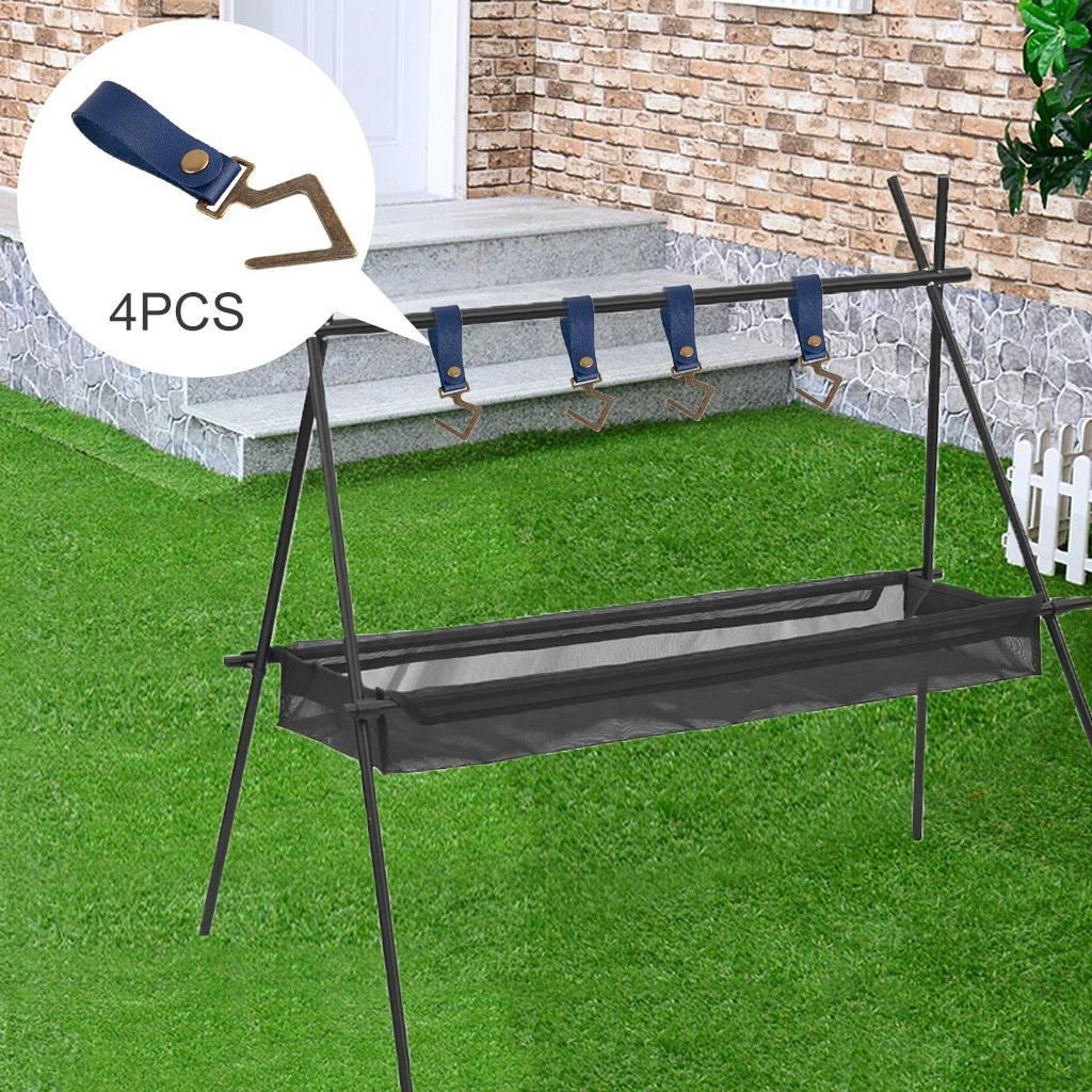 4 Pack Leather Strap Cookware Hanging Rack Hook Camping Outdoor Tools Towels Cups Hooks Hanger