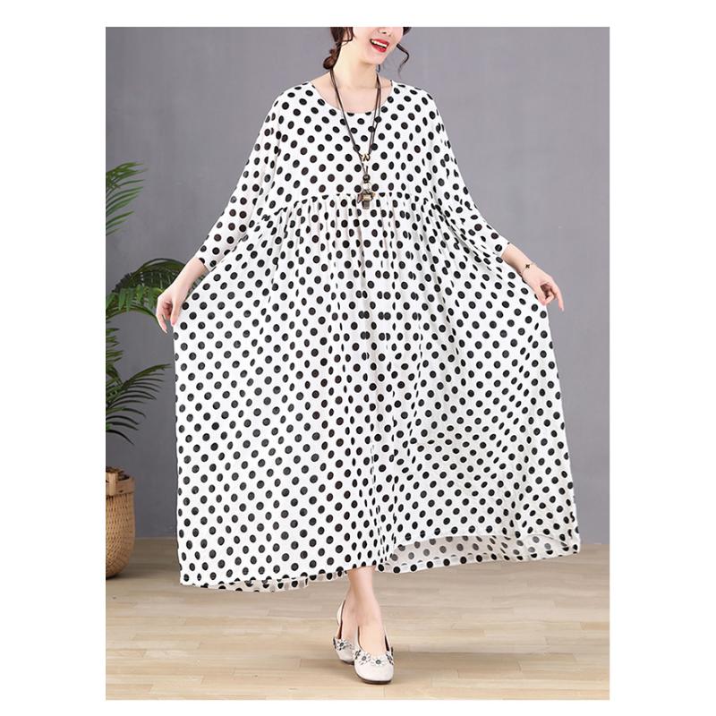 Dimanaf Plus Größe Frauen 2023 Neue Sommer Stil Kleid Lange Hülse O-ansatz Floral Lose Kleid Grün Leinen Grund Kleider