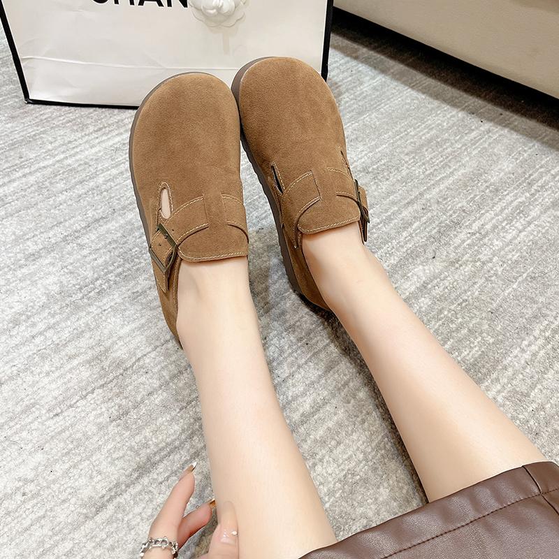 Fashion 2025 Spring and Autumn Casual Fashion Cork Loafers Fur Slip-on Buckle Mules Flat Comfortable Sneakers Zapatillas De Mujer