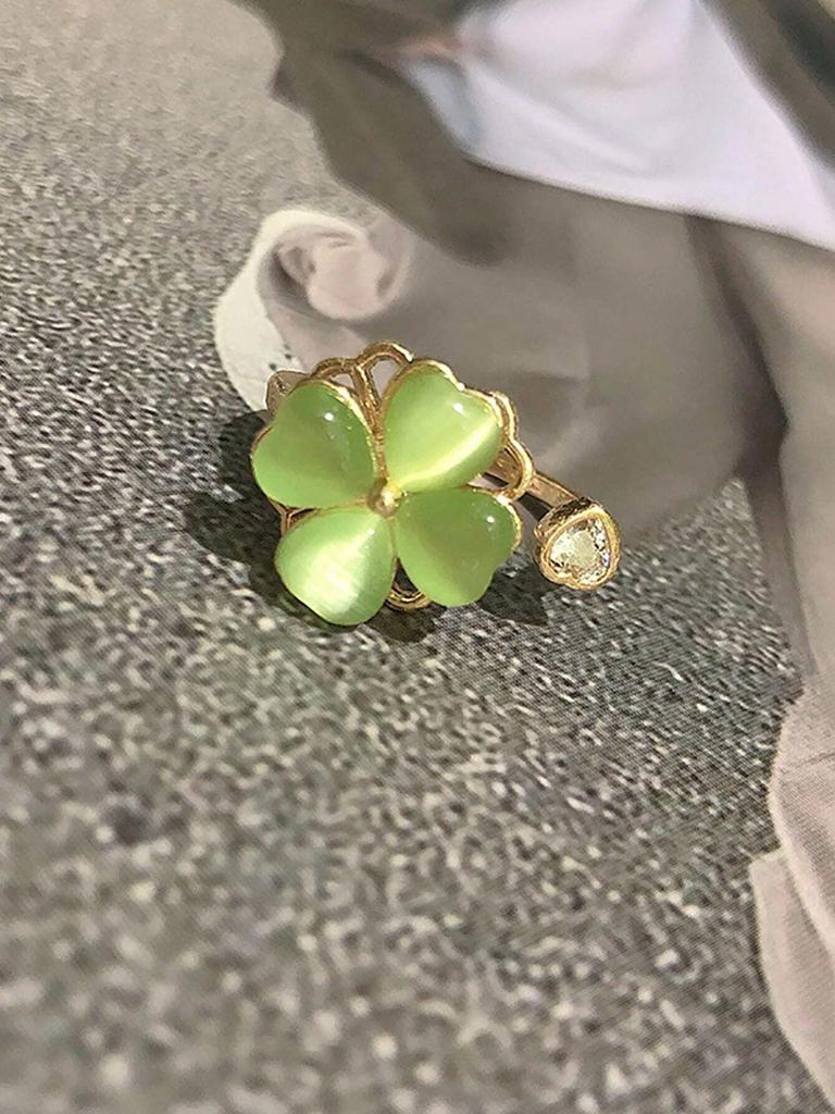 Green Cat's Eye Stone Rotatable Four-Leaf Clover Ring Valentines,Mom,Mother,Mother's Day,Gift