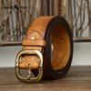Korean Style Personalized Embossed Pattern Vegetable Tanned Leather Belt for Men, Genuine Cowhide, Pin Buckle Belt