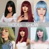 MISS WIG Natural Wine Red Synthetic Fiber Wigs Short Straight Wig with Bangs  Wig Cosplay Daily Use Hair for Wome