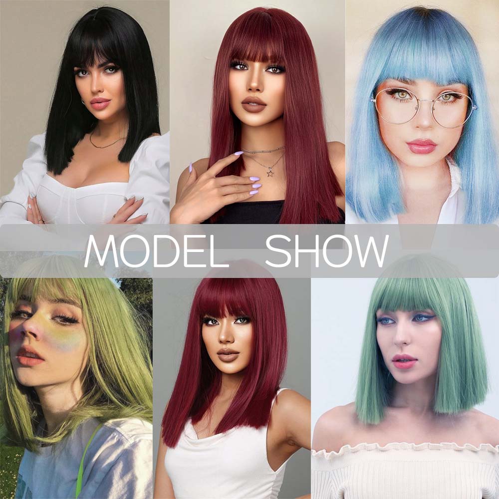 MISS WIG Natural Wine Red Synthetic Fiber Wigs Short Straight Wig with Bangs  Wig Cosplay Daily Use Hair for Wome