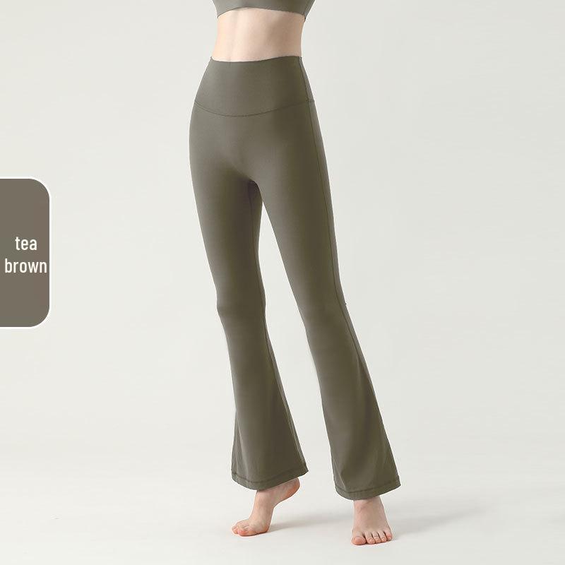 Women's High Waist Micro Flare Nude Fitness Pants - Petite, Wide Leg, One Size, Outdoor Sports.