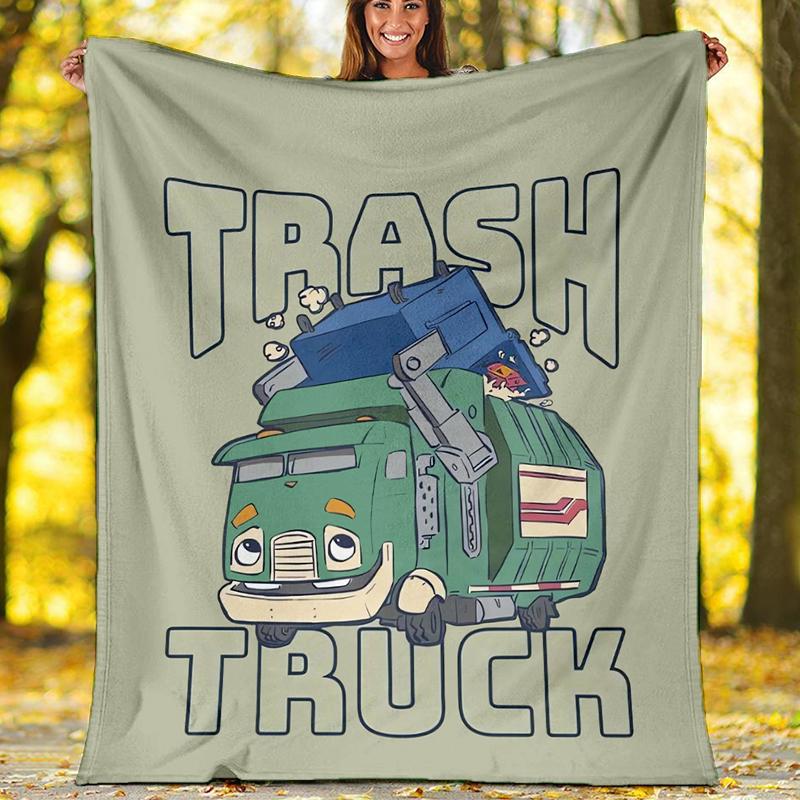 Trash Truck Theme Printed Blanket - Perfect for Couch, Bed, Travel & Outdoor Use | Machine Washable, Cozy & Durable.