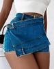 Women's High Waist Asymmetrical Overlap Denim Mini Skirt Light Blue