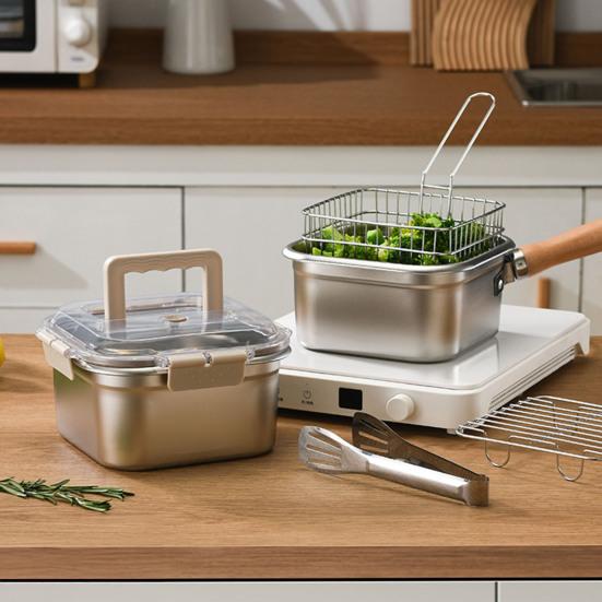 Stainless Steel Deep Fryer 5-in-1 Fryer Steamer Baker Strainer Portable Outdoor Cooking Pot with Basket