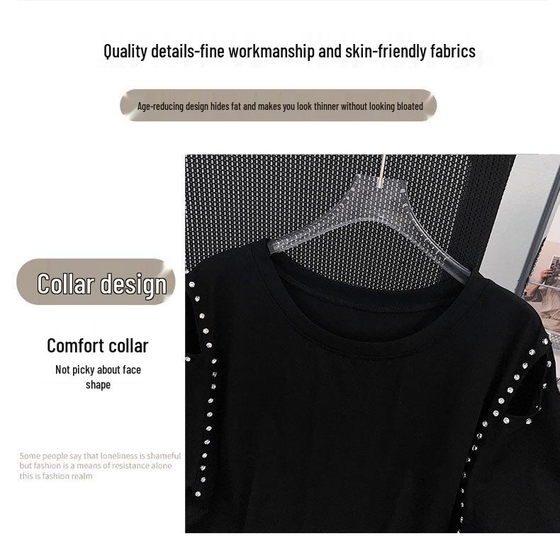 Women's Plus Size Slimming Loose Mid-Length Short-Sleeve T-Shirt (Sizes 200/300/350 Jin)