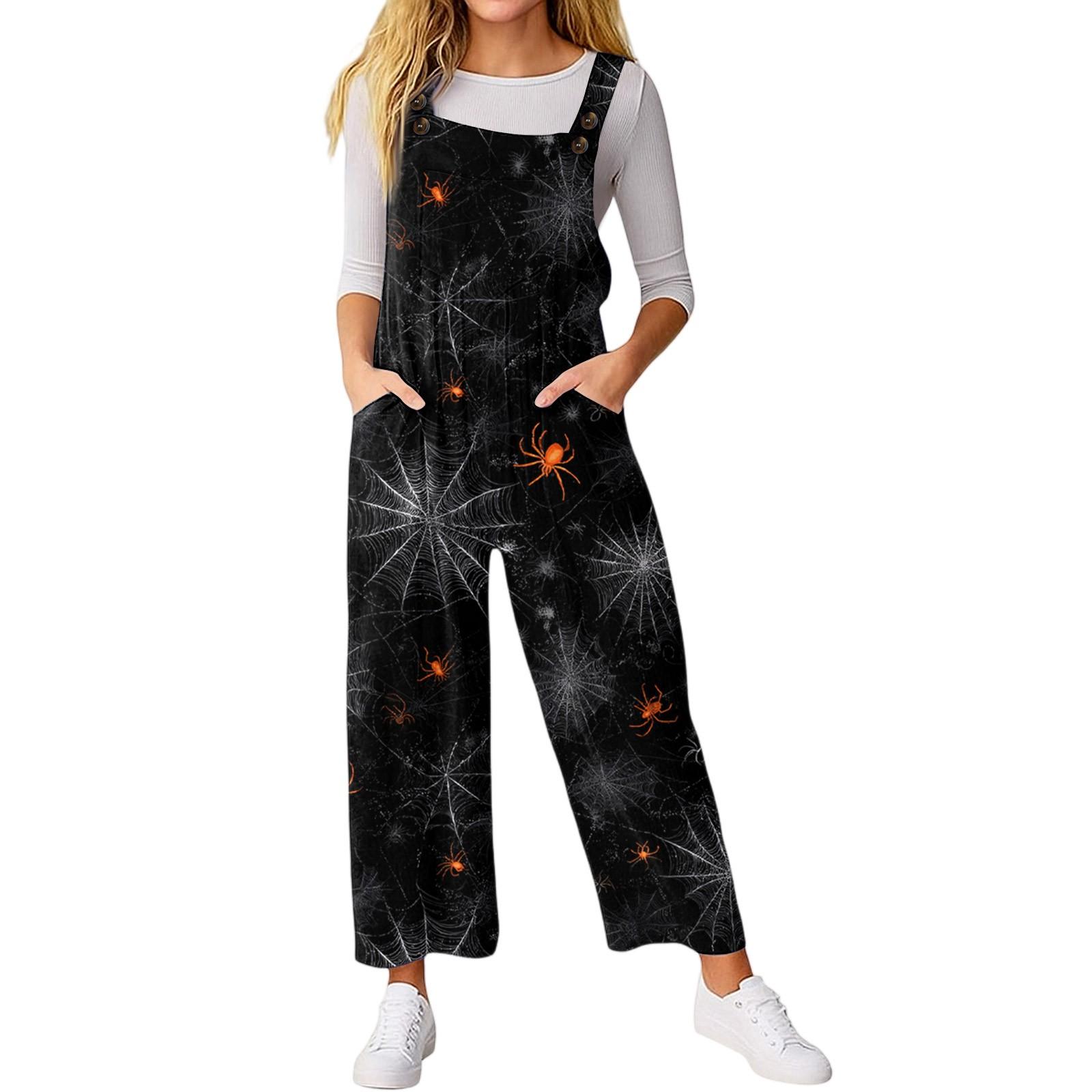 

Women’s Loose Casual Sleeveless Jumpsuit Halloween Printed Jumpsuit Printed Jumpsuit L чорний