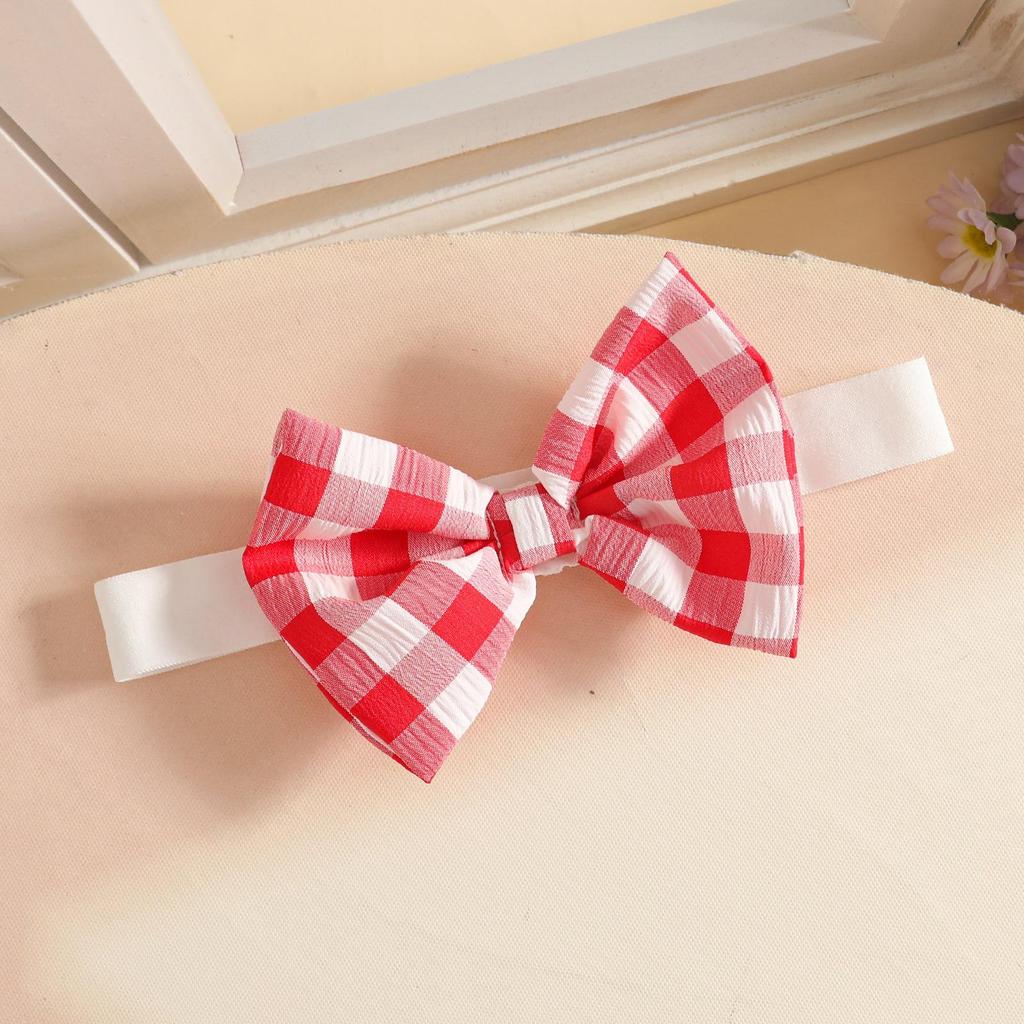 Cross0 Baby Girl Plaid Dress Set: Summer Short-Sleeve Dress + Bow Foot Cover + Hair Tie