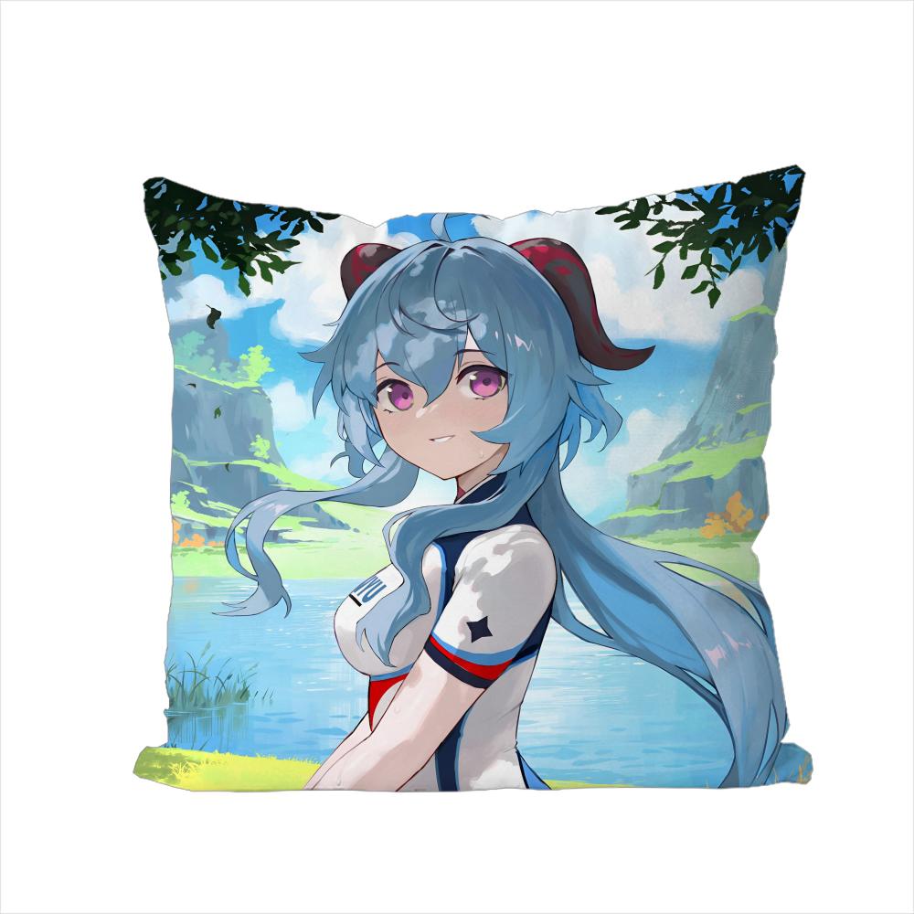 Ganyu Genshin Impact Pillow Case For Car Sofa Decorative Home Doublesided Print Plush Square Throw Pillow Cushion Cover