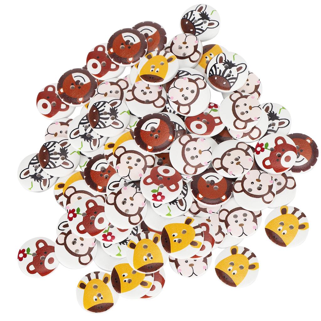 20mm Wood Buttons Cartoon Animal 2 Holes Sewing Button Children"s Clothing Accessories