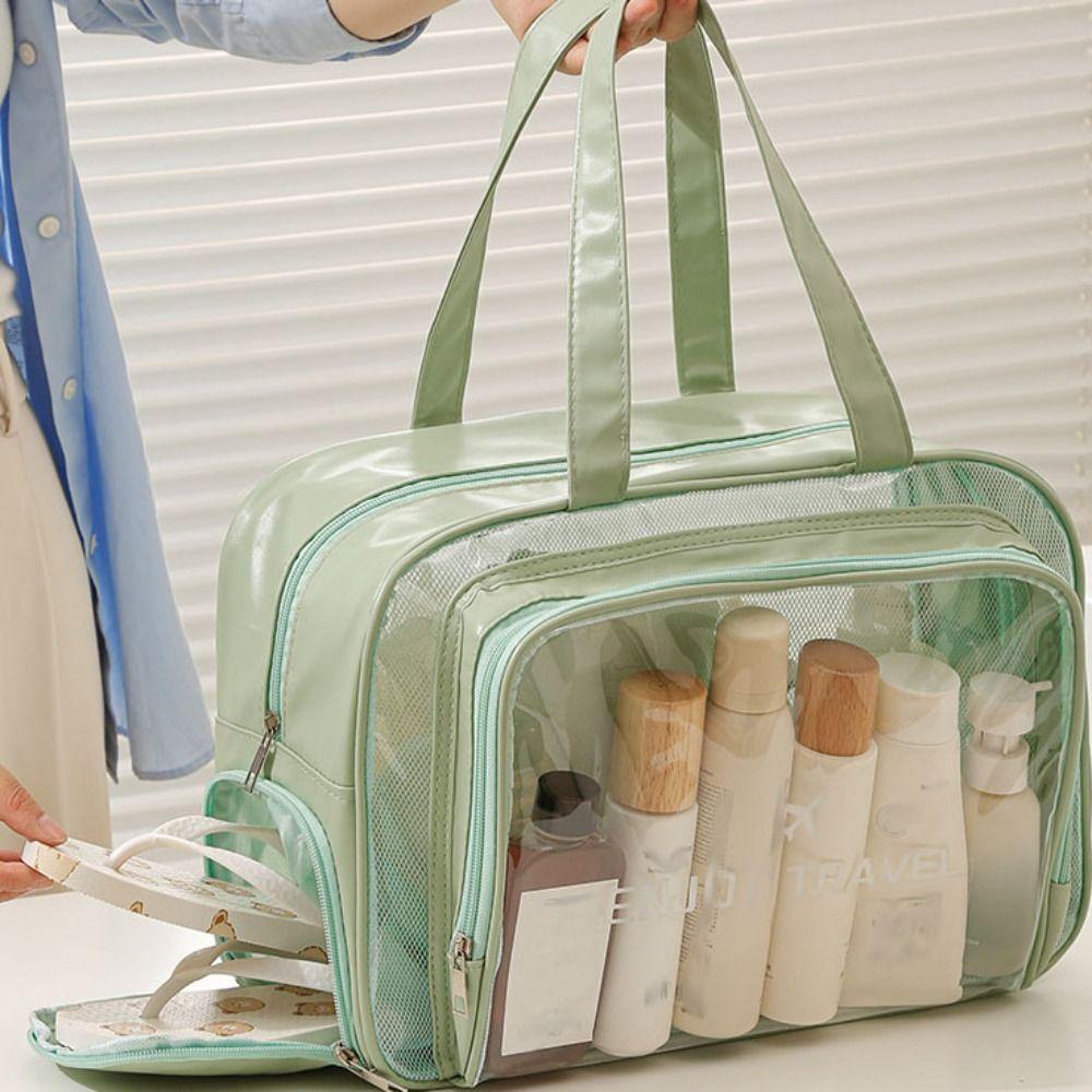 Large Capacity Waterproof Cosmetic Bag Pu Transparent Makeup Bag Outdoor