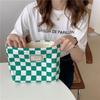 181 Checkerboard Green Grid Canvas Bag College Style Commuter Shoulder Bag Retro Tote Bag