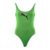 Women's Neon Green Striped One-piece Swimsuit with Black Logo