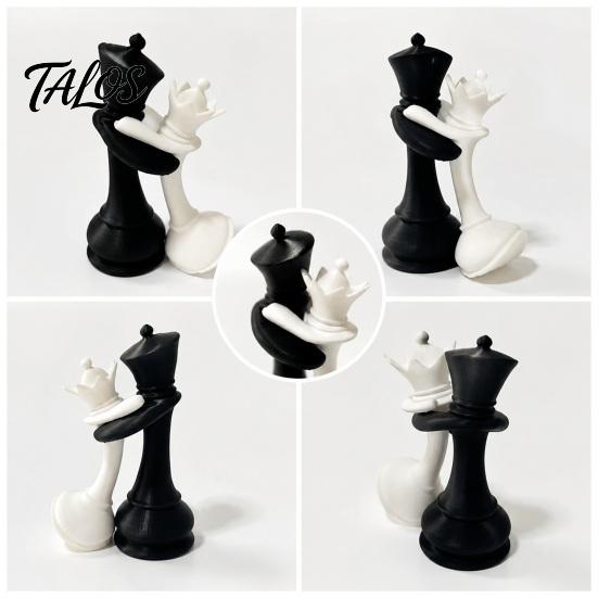 Black Chess Decoration King Queen Piece Figurine, 3D Printed Couple Statue, Modern Decor White for Anniversary Wedding Party Home Office Desk