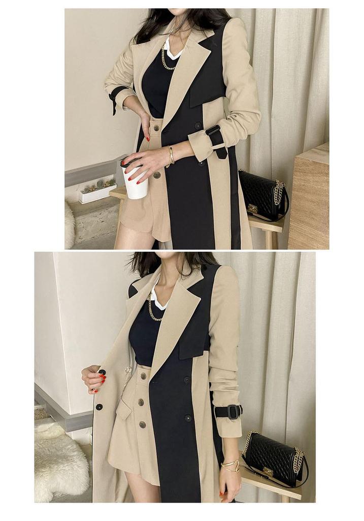 2026 British-Style Women's Windbreaker: Korean Suit Collar, Color-Block Belted Jacket